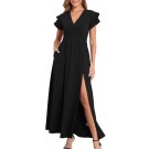 Zacca Women V Neck Short Sleeve Sexy Split 2025 Wedding Guest Cocktail Prom Party Flowy Wrap Maxi Dress with Pockets