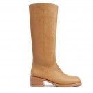 Zacca Women's Banana Knee High Boots Square Toe Chunky Block Heel Long Boots for Women Comfortable Low Heel Pull on Wide Calf Riding Boots