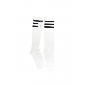 Zacca Women Casual Athlete Striped Over Knee Thin Thigh High Tights Long Stocking Socks White Color One Size