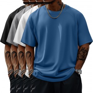 Zacca 4 Pack Men's Big & Tall Short Sleeve Tees, Crew Neck Cotton Blend T-Shirts Moisture Wicking Stretch Casual Gym Wear