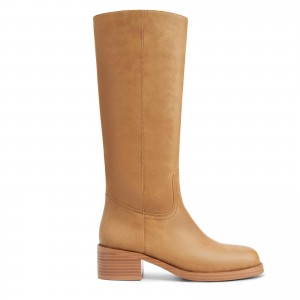 Zacca Women's Banana Knee High Boots Square Toe Chunky Block Heel Long Boots for Women Comfortable Low Heel Pull on Wide Calf Riding Boots