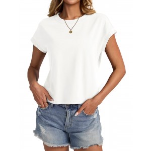Zacca Womens Cap Sleeve Crop Tops Cotton T Shirts Crewneck Loose Fit Short Sleeves Tee Summer Fashion Clothes 2025